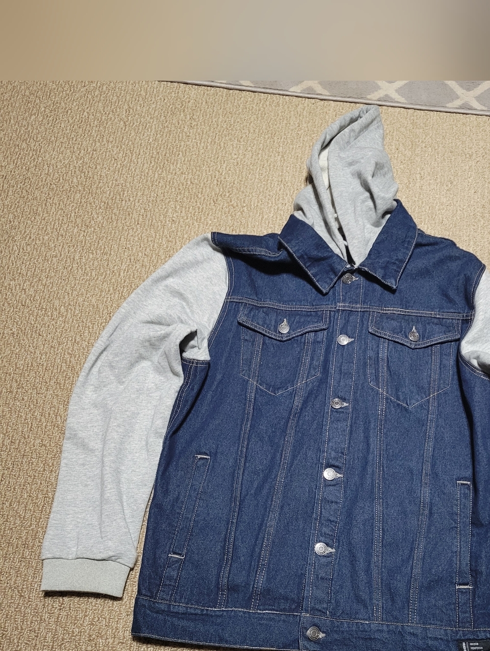 RSQ Men's Denim Jacket with Grey Hoodie Sleeves